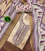 Beige sequins cotton semi stitched churidar dress-materials