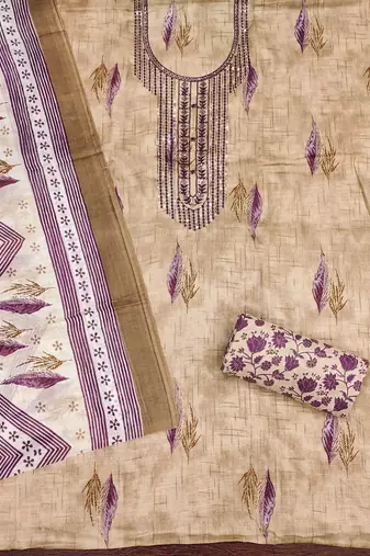 Beige sequins cotton churidar dress-materials