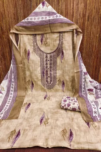 Beige sequins cotton churidar dress-materials
