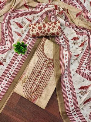 Beige sequins cotton churidar dress-materials 1