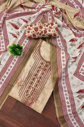 Beige sequins cotton semi stitched churidar dress-materials