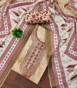 Beige sequins cotton semi stitched churidar dress-materials