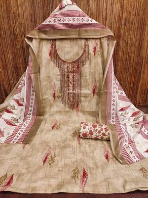 Beige sequins cotton churidar dress-materials 3