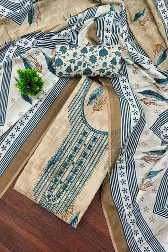 Beige sequins cotton semi stitched churidar dress-materials