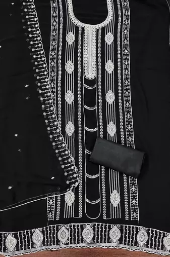 Black embroidered georgette churidar dress-materials