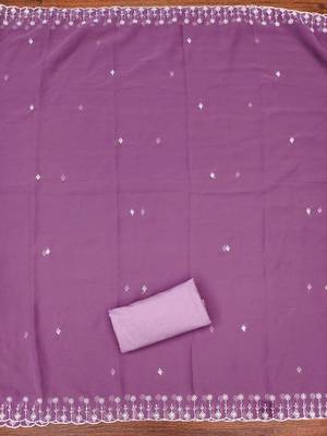 Lavender embroidered georgette churidar dress-materials 4