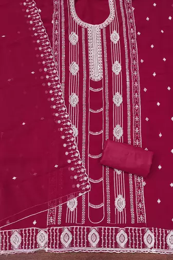 Magenta embroidered georgette churidar dress-materials