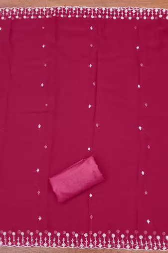 Magenta embroidered georgette churidar dress-materials