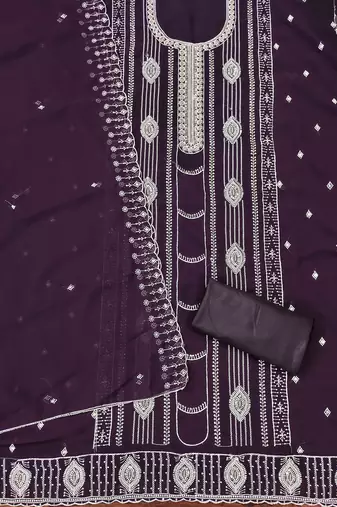 Purple embroidered georgette churidar dress-materials