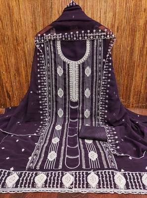 Purple embroidered georgette churidar dress-materials 3