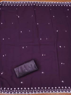 Purple embroidered georgette churidar dress-materials 4