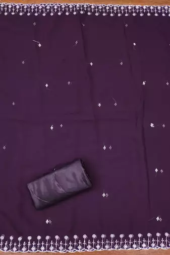 Purple embroidered georgette churidar dress-materials