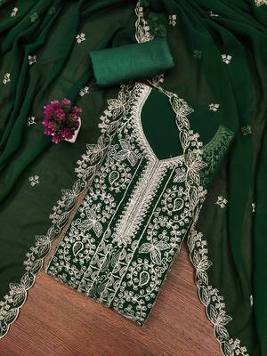 Green embroidered georgette churidar dress-materials 1