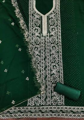 Green embroidered georgette churidar dress-materials 2