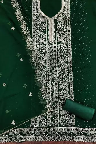 Green embroidered georgette churidar dress-materials