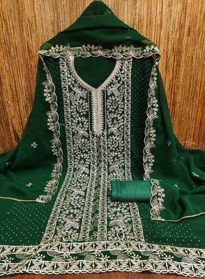 Green embroidered georgette churidar dress-materials 3