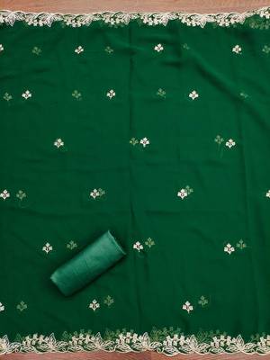 Green embroidered georgette churidar dress-materials 4