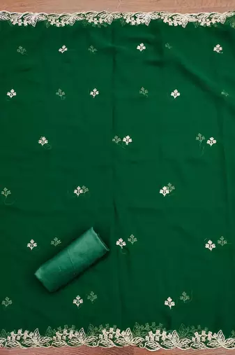 Green embroidered georgette churidar dress-materials