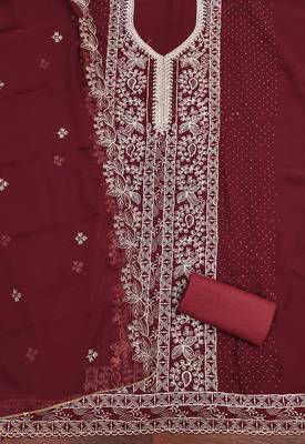Maroon embroidered georgette semi stitched churidar dress-materials 2