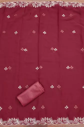 Maroon embroidered georgette churidar dress-materials