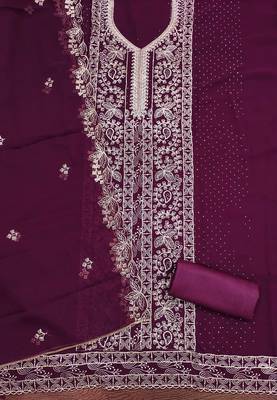 Purple embroidered georgette churidar dress-materials 2