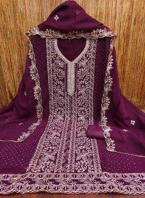 Purple embroidered georgette churidar dress-materials 3