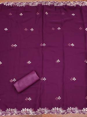 Purple embroidered georgette churidar dress-materials 4
