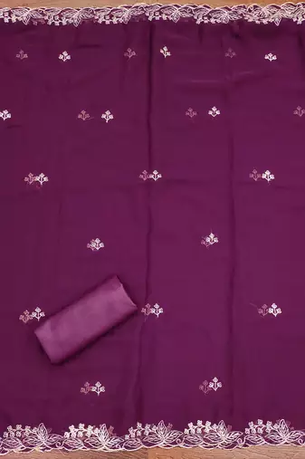 Purple embroidered georgette churidar dress-materials