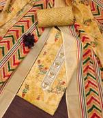 Beige embroidered cotton semi stitched churidar dress-materials