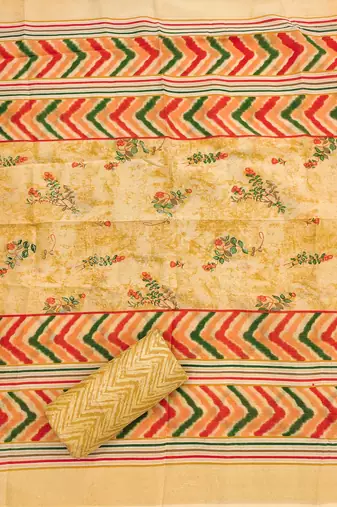 Beige embroidered cotton churidar dress-materials