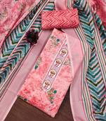 Pink embroidered cotton semi stitched churidar dress-materials