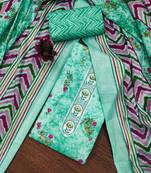 Sea-green embroidered cotton semi stitched churidar dress-materials