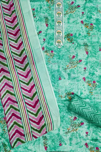 Sea-green embroidered cotton churidar dress-materials