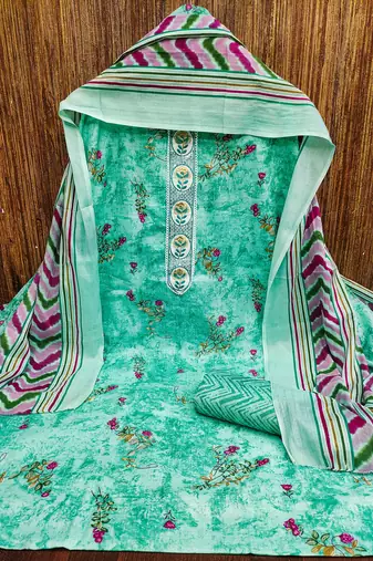 Sea-green embroidered cotton churidar dress-materials
