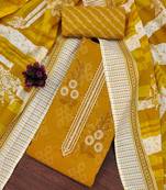 Light-green embroidered cotton semi stitched churidar dress-materials