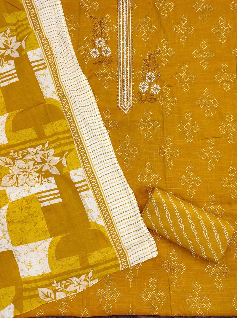 Light-green embroidered cotton semi stitched churidar dress-materials