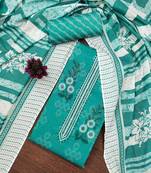 Sea-green embroidered cotton semi stitched churidar dress-materials