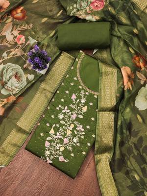 Green embroidered cotton churidar dress-materials 1