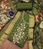 Green embroidered cotton semi stitched churidar dress-materials