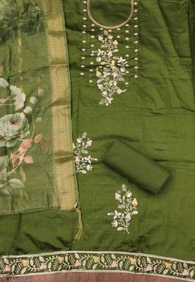 Green embroidered cotton churidar dress-materials 2