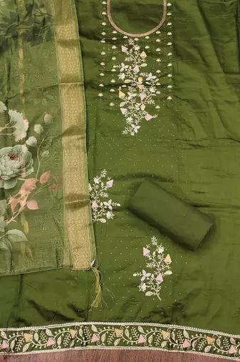 Green embroidered cotton churidar dress-materials