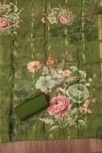 Green embroidered cotton churidar dress-materials
