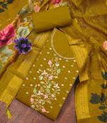 Light-green embroidered cotton semi stitched churidar dress-materials