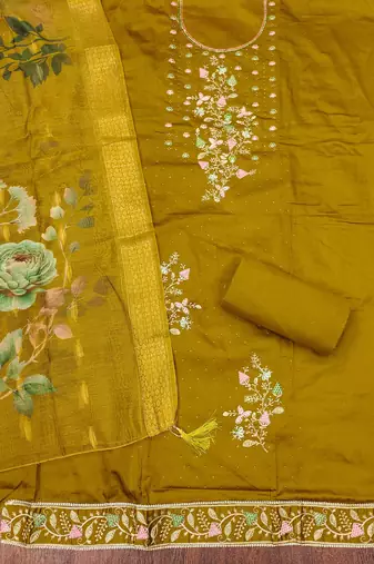 Light-green embroidered cotton churidar dress-materials