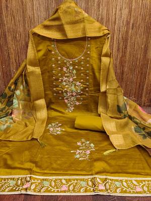 Light-green embroidered cotton churidar dress-materials 3