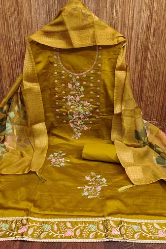 Light-green embroidered cotton churidar dress-materials
