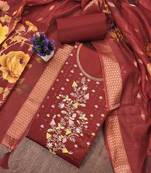 Maroon embroidered cotton semi stitched churidar dress-materials