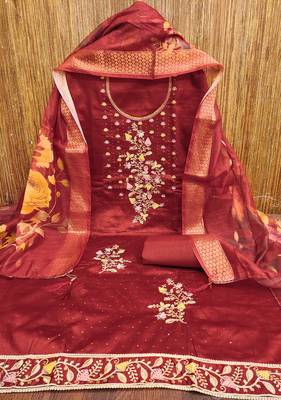 Maroon embroidered cotton churidar dress-materials 3