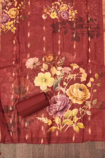 Maroon embroidered cotton churidar dress-materials