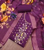 Purple embroidered cotton semi stitched churidar dress-materials